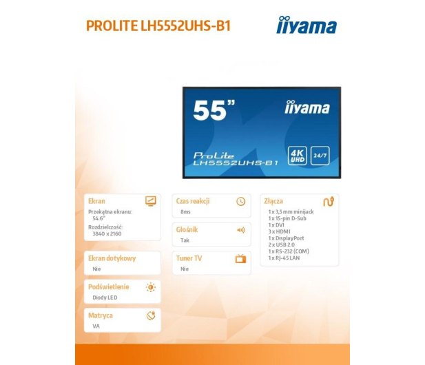 iiyama 54,6'' PROLITE LH5552UHS-B1 Czarny - 1376345 - zdjęcie 5
